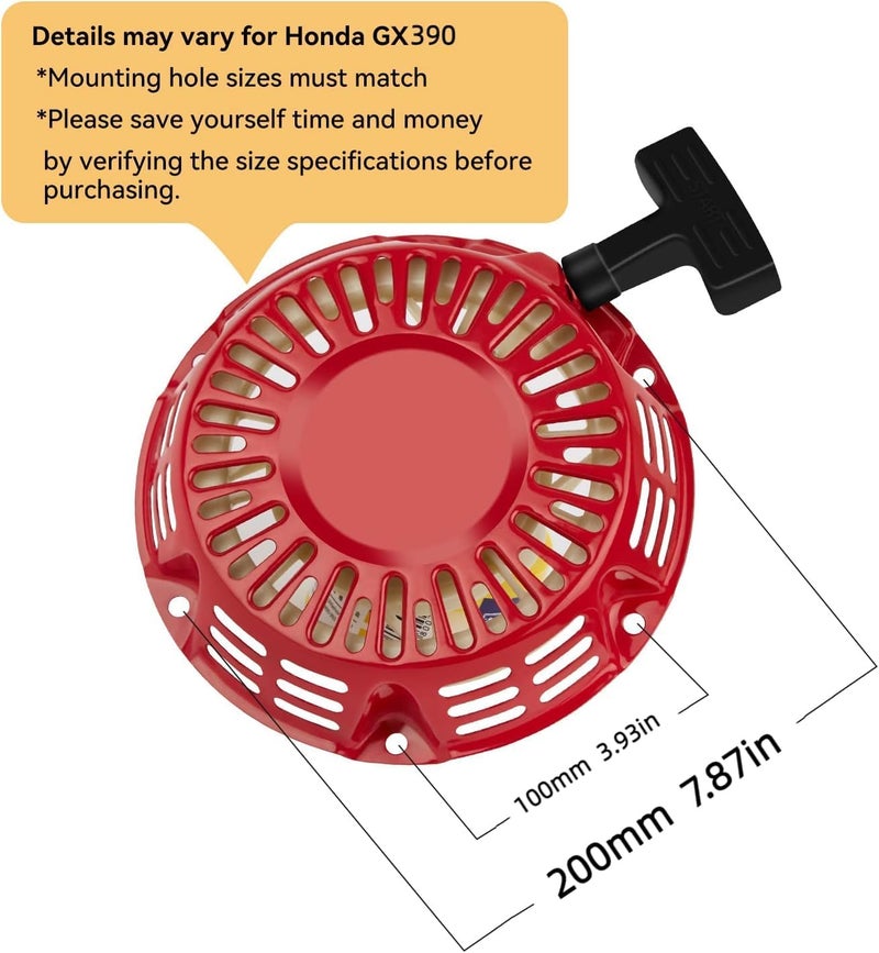 Sofo for Honda GX390 Pull Cord Starter - Pull Start Assembly w/Pull Cord 11HP 13HP 420cc Mower Washers Recoil Pull Starter (2 Pack Red, 200mm) - Image 2